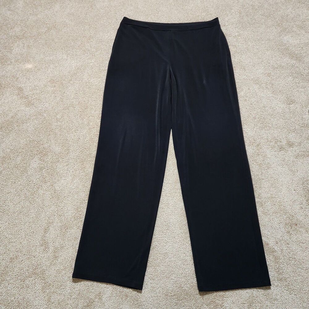 Susan Graver Pants Women LT Black Liquid Knit High Rise Straight Leg Pockets